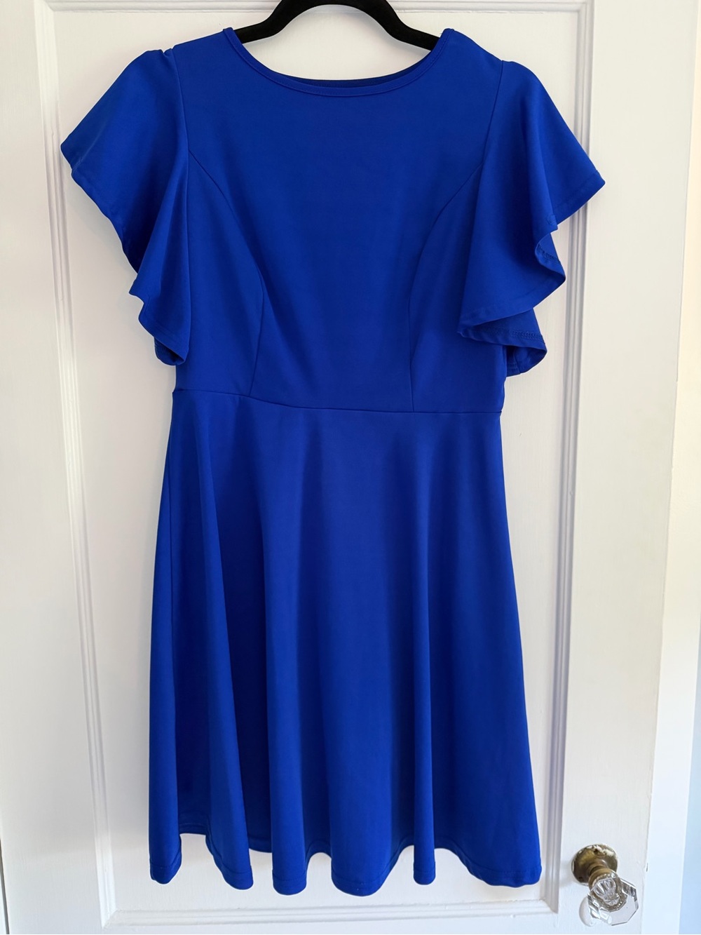 Women's Royal Blue Flutter Sleeve Fit-and-Flare Dress